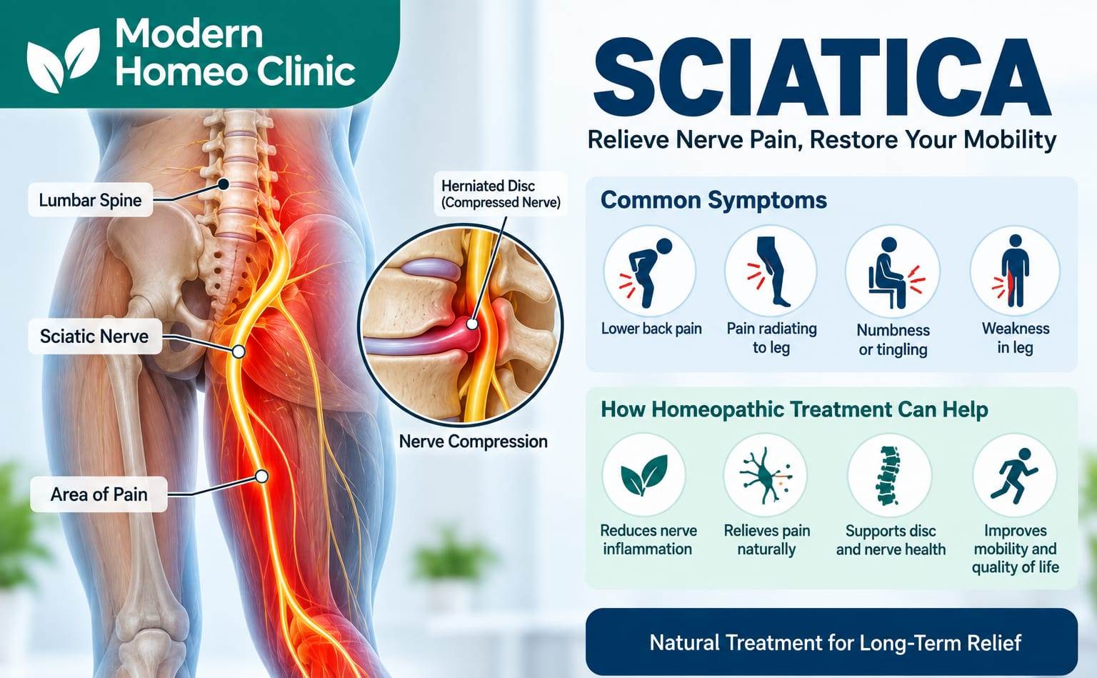 Sciatica — nerve pain symptoms and homeopathic care